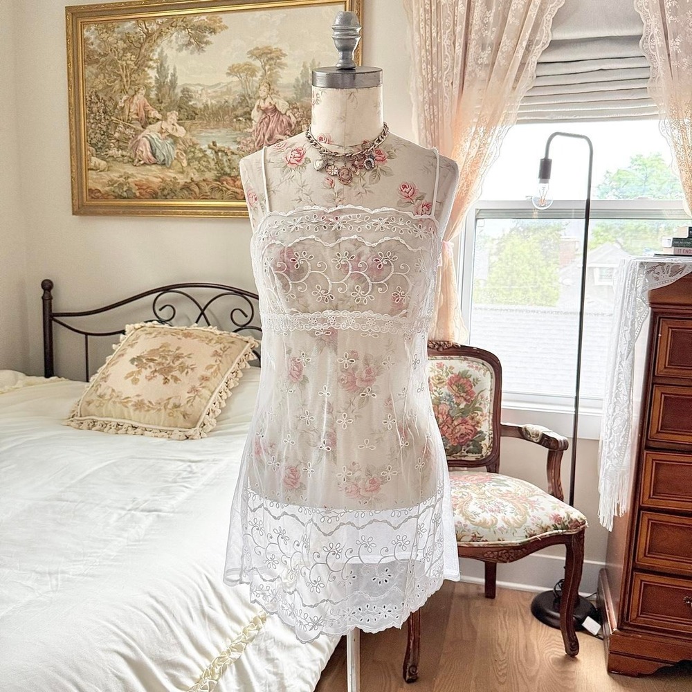 white embroidered slip dress